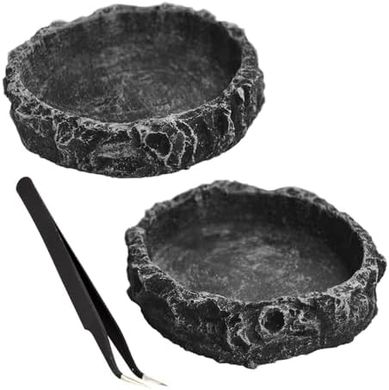 Reptile Feeding Set: Food & Water Bowls with Tweezers
