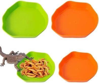 Reptile Feeding Dishes: 4 Pack, 2 Sizes (Green/Orange)
