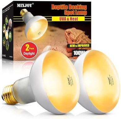 MIXJOY 100W Reptile Heat Lamps: UVA Basking Bulbs (2-pack)
