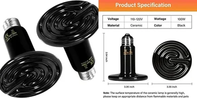 HealSmart Ceramic Heat Emitters: 100W, 2-pack for reptiles & amphibians