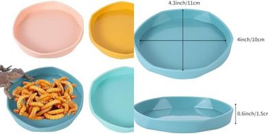 Reptile Feeding Dishes: 4 Blue/Yellow Plastic Bowls (4")
