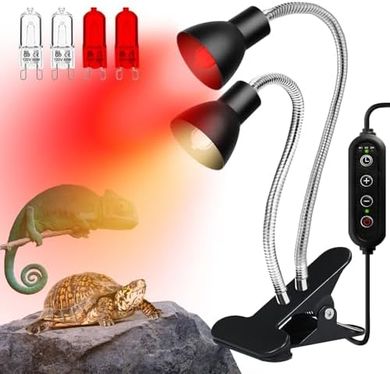 Dimmable UV Reptile Heating Lamp with Gooseneck & Halogen Bulbs
