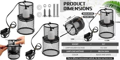 Retractable Reptile Heat Lamp Holder with Shade & Switch
