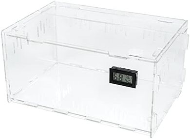 BETAZOOER Acrylic Reptile Breeding Tank with Thermometer & Hygrometer (15.3"x9.7"x7.6")
