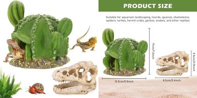 Resin Cactus & Dinosaur Skull Reptile Tank Decor (2-pack)
