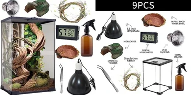 SARUFO Reptile Starter Kit: 8x8x12" Vertical Terrarium (9 Pieces)