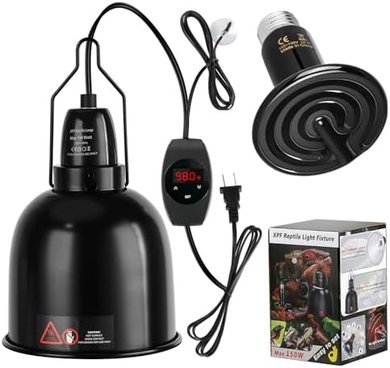 Thermostatic Reptile Heat Lamp Fixture with 100W Bulb & Timer
