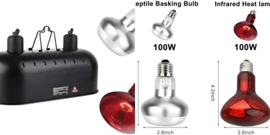 15-inch Dual Reptile Lamp Fixture with 100W Basking & Infrared Bulbs