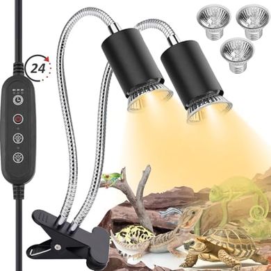 Dual-Head Reptile Basking Lamp with UVA/UVB & Clamp
